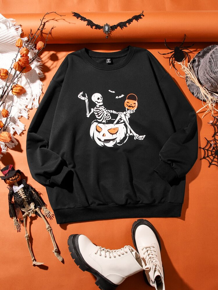 SHEIN Plus Halloween Print Sweatshirt | SHEIN