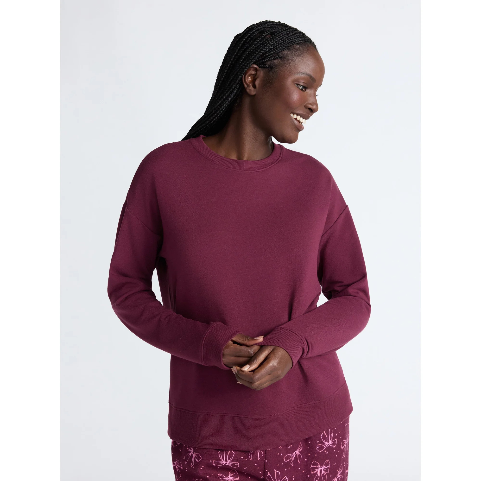 Joyspun Women's Fleece Drop Shoulder Sleep Top with Long Sleeves, Sizes XS-3X | Walmart (US)