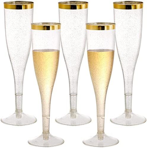 I00000 Gold Champagne Flutes 50 PACK, 5 Oz Disposable Champagne Glasses, 2-Piece Plastic Toasting... | Amazon (US)