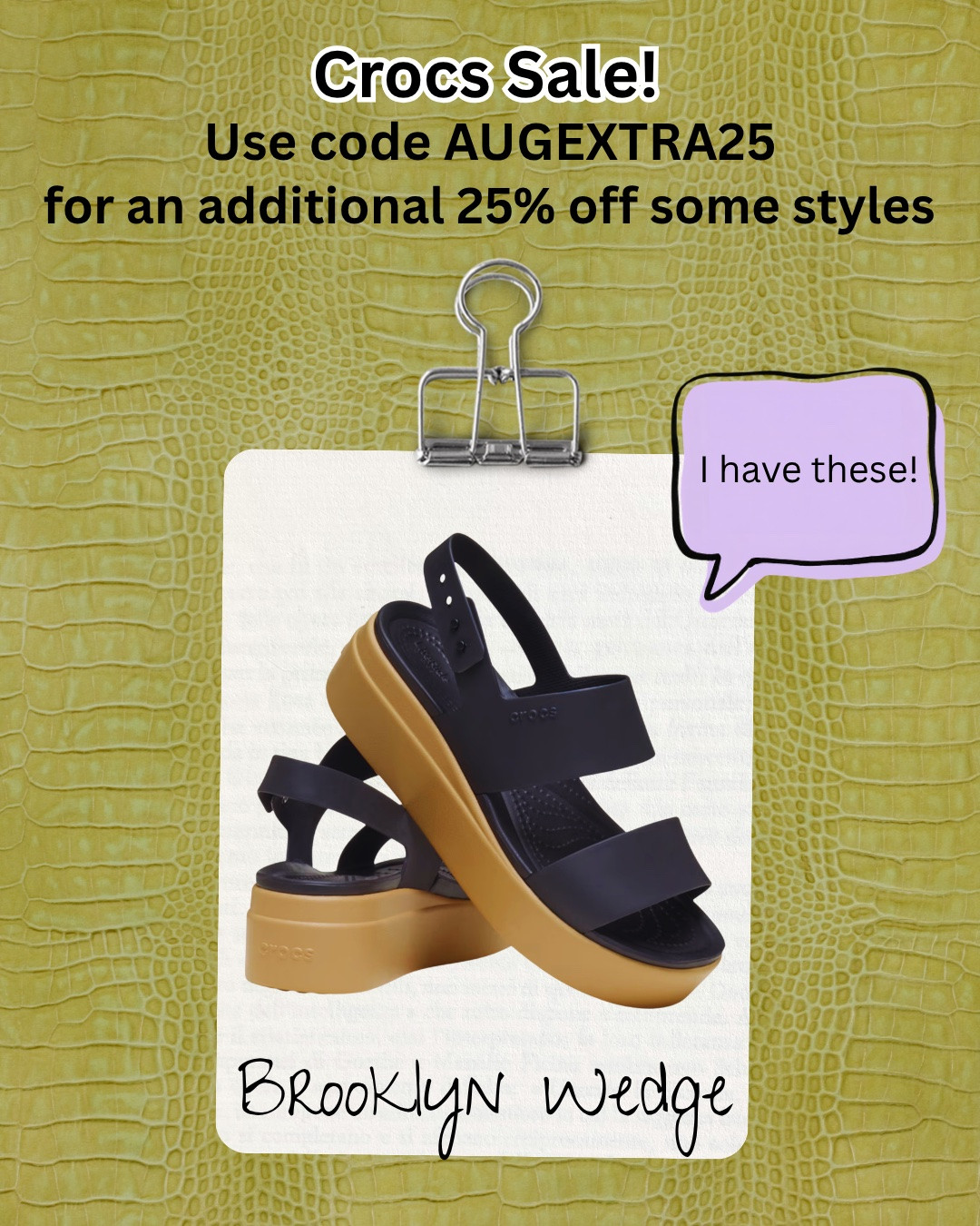 @crocs are having a BIG sale through 8/17! 🙌 I’m sharing some of my favorite styles, including two pairs I own and LOVE. ❤️

Use code AUGEXTRA25 for an additional 25% off select sale styles—including these!!