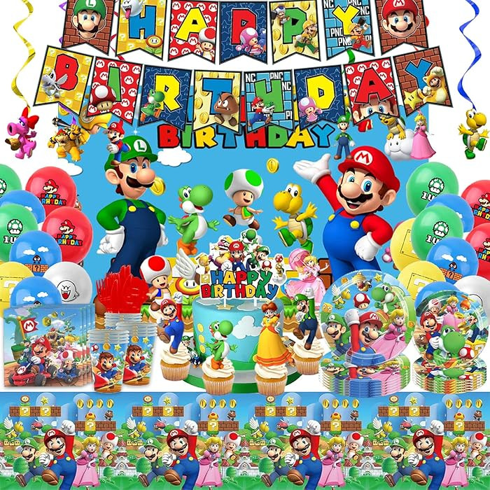 Mario Birthday Party Supplies Ultimate Kit - 14-in-1 Decorations Set with Banner, Backdrop, Table... | Amazon (US)