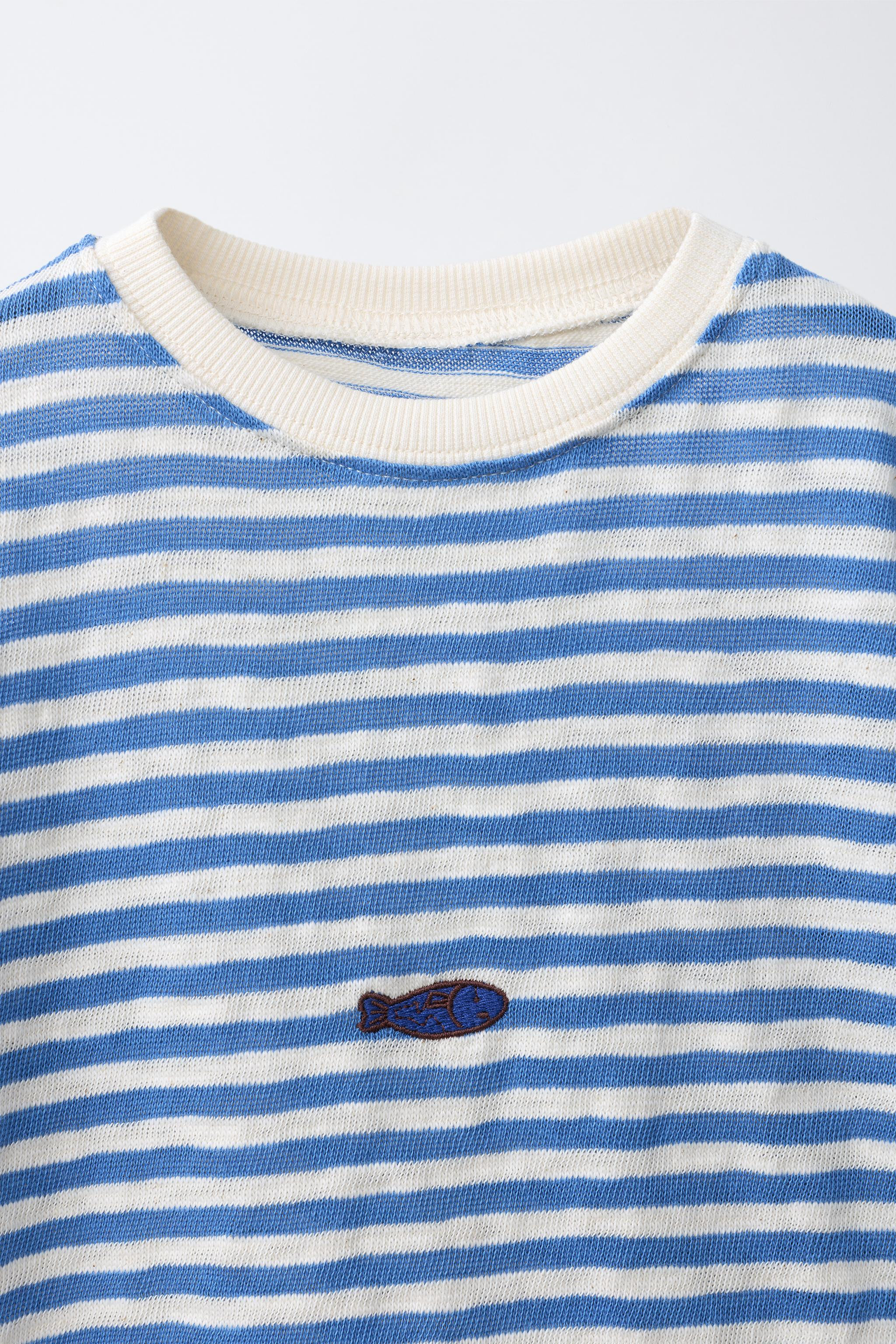 EMBROIDERED FISH STRIPED T-SHIRT | Zara US