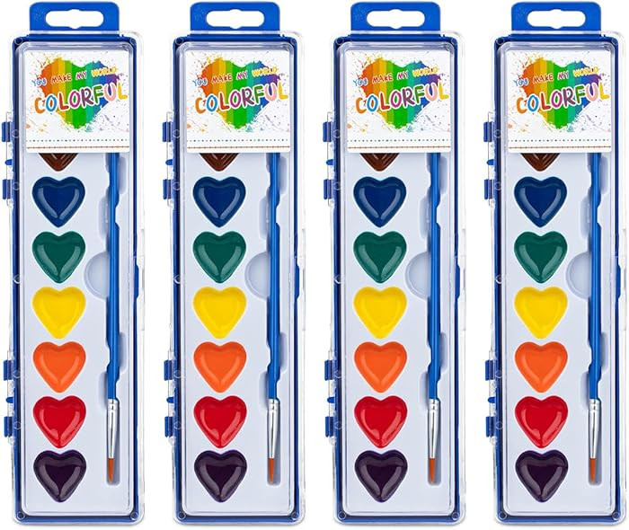 ARTLYMERS 4 Pack Water Color Paint Sets for Kids, 8 Colors Heart Watercolor Paint Set with Paintb... | Amazon (US)