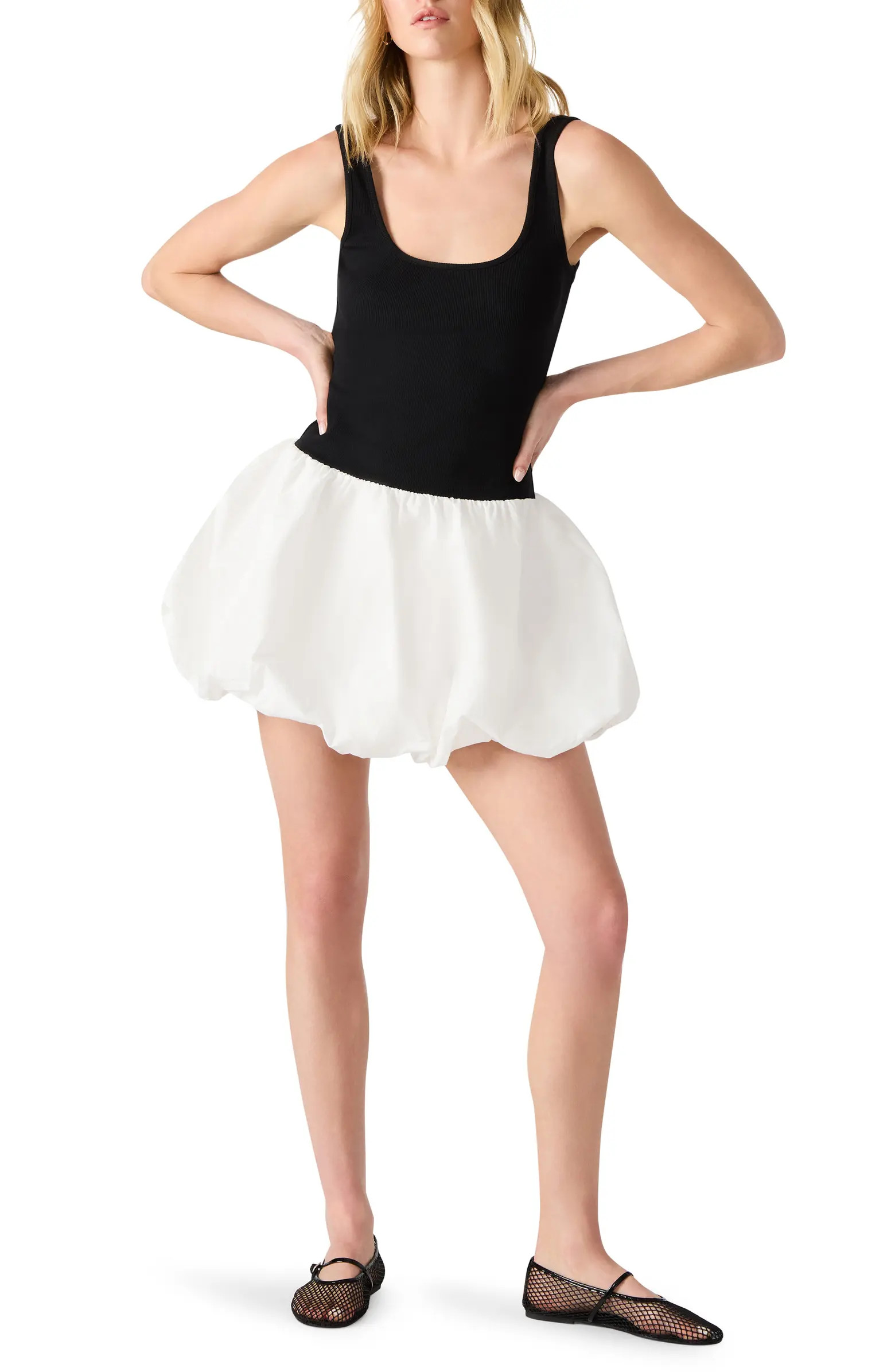 Linnea Mixed Media Bubble Hem Cotton Minidress | Nordstrom