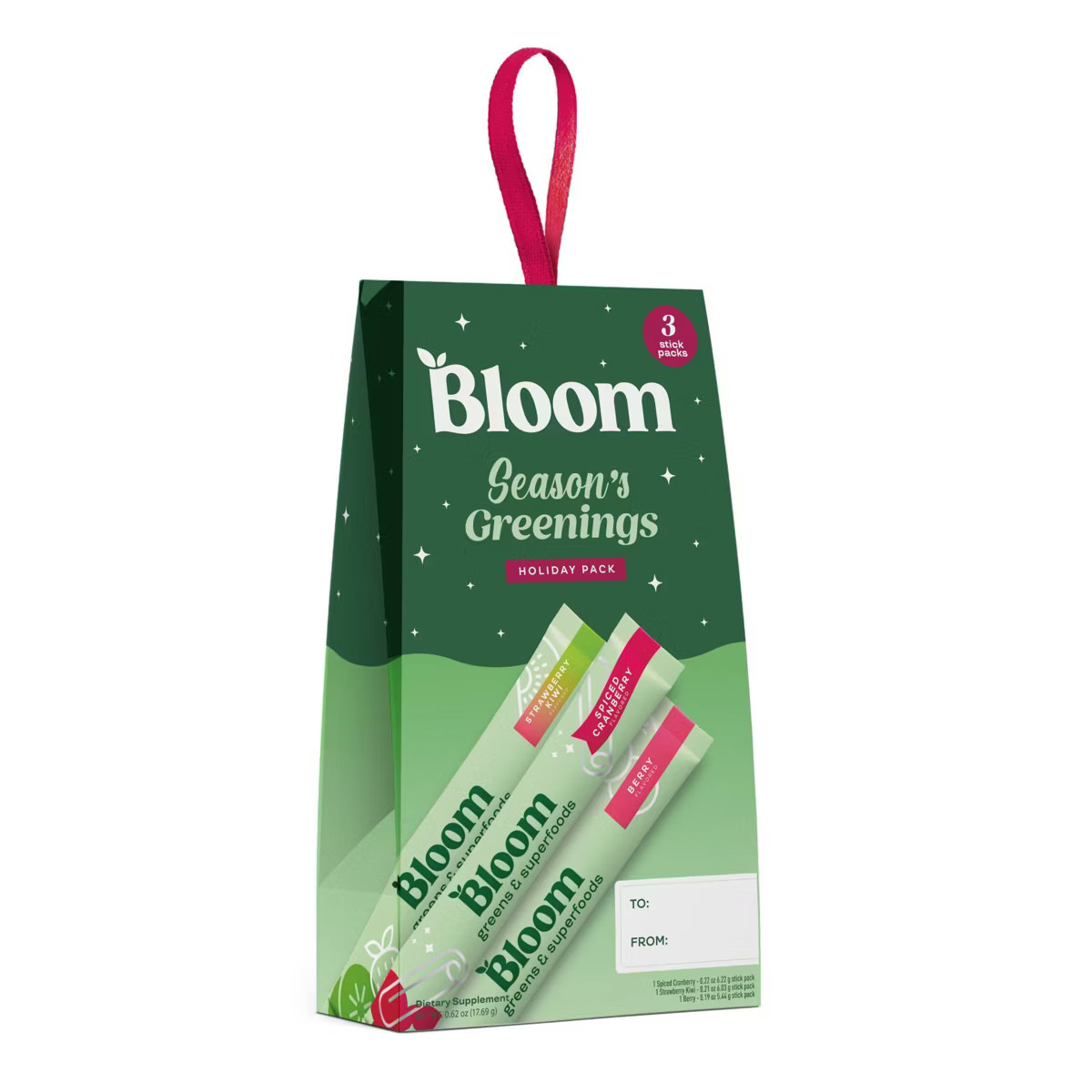 BLOOM NUTRITION Greens and Superfoods Powder Stick Packs - Holiday Ornament - 3ct | Target
