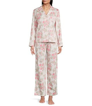 Lauren Ralph Lauren Long Sleeve Notch Collar Woven Sateen Multi Floral Print Long Pajama Set | Di... | Dillard's