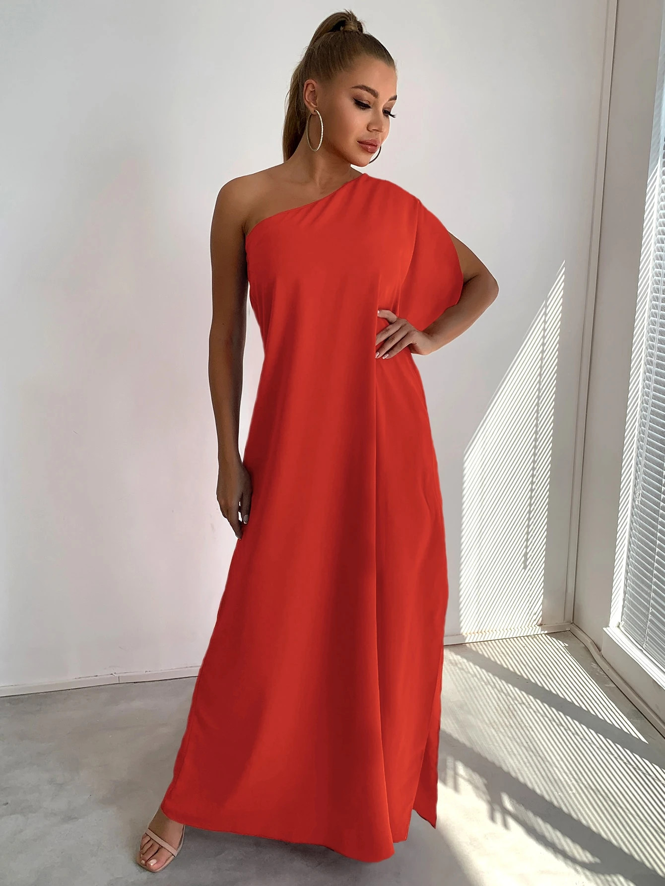 Joyfunear One Shoulder Split Sleeve Maxi Dress | SHEIN