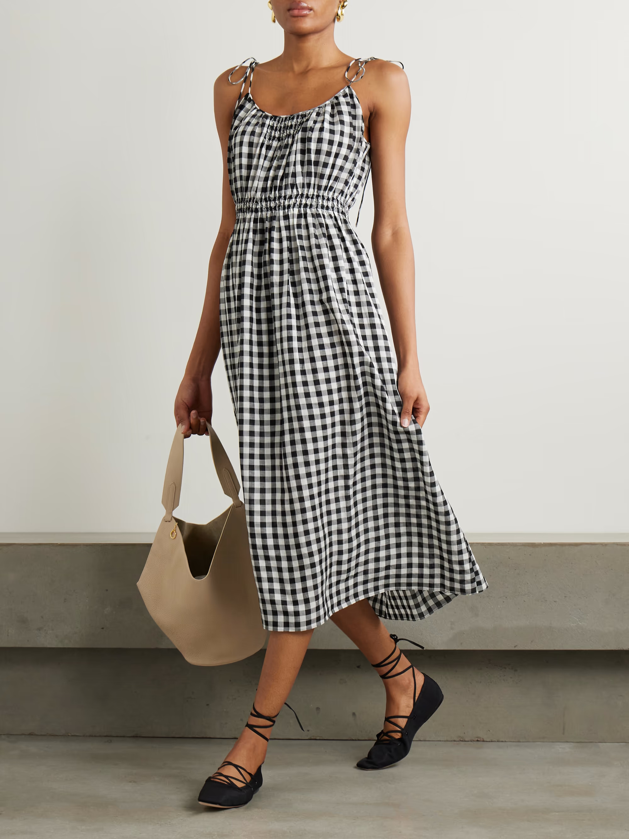 Leslie tie-detailed smocked gingham voile midi dress | NET-A-PORTER (UK & EU)