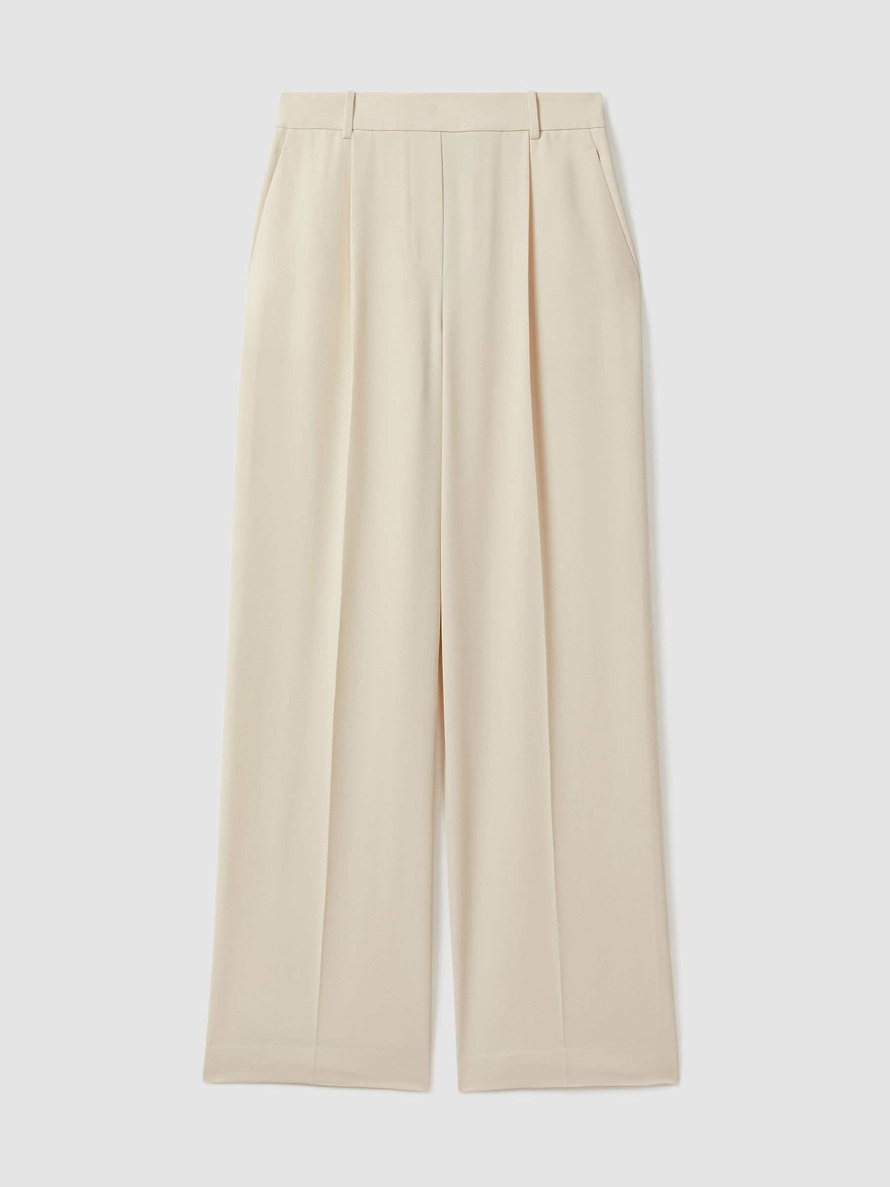 Reiss Cream Eden Petite Elasticated-Waist Wide-Leg Twill Trousers | Reiss DE