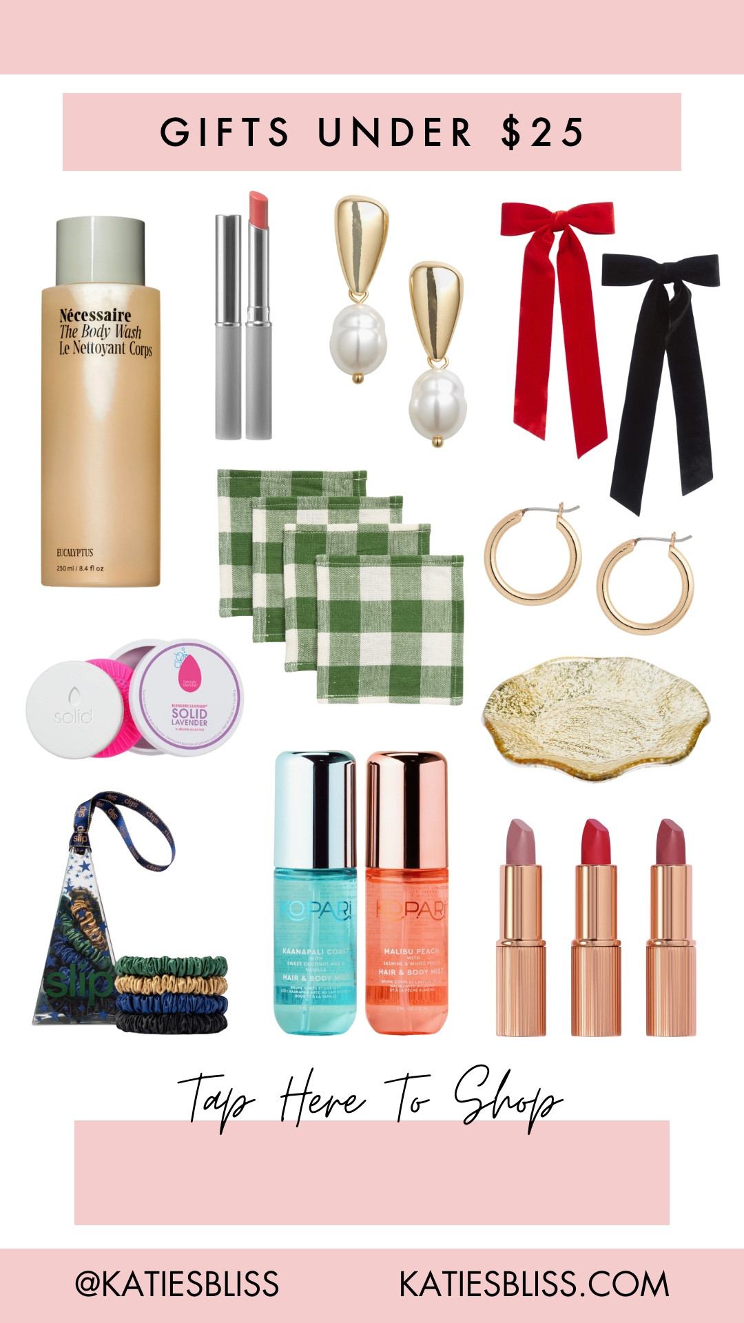 Gifts under $25 🎁

Stocking stuffers. Beauty. Earrings. Home. Bow. Lipstick. Napkins. 



#LTKHome #LTKGiftGuide #LTKFindsUnder50