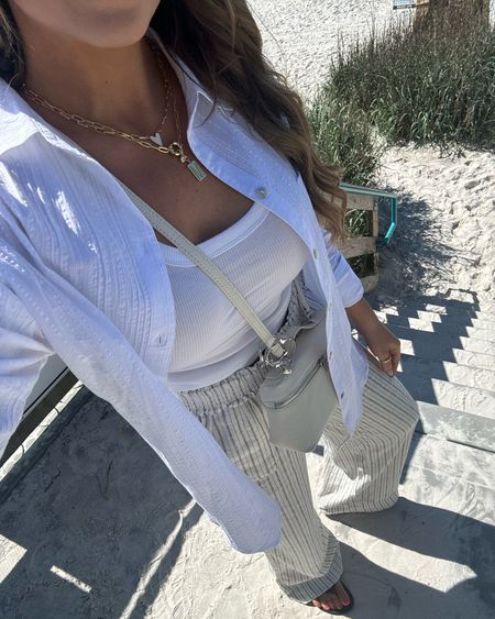 $19 WALMART LINEN PANTS 🤍 loving this breezy beach vacation OOTD! Wearing a size small in everything, all fit tts. 

Vacation Outfit, Beach Vacation, Vacation OOTD, Travel, Madison Payne 

#LTKSeasonal #LTKtravel #LTKstyletip