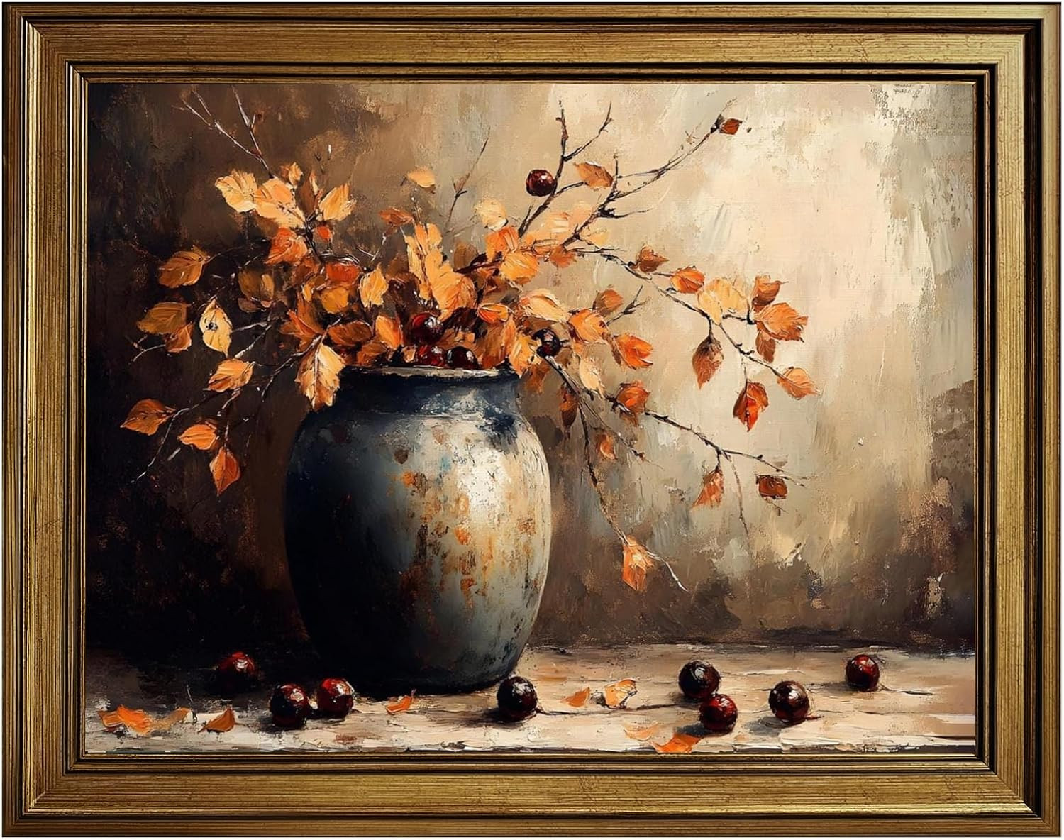 Vintage Autumn Floral Wall Art Canvas Prints Rustic Fall Botanical Vase Painting Moody Thanksgiving Harvest Artwork Neutral Home Decor for Farmhouse Living Room Dining Room 24x36inch Retro Gold Frame | Amazon (CA)