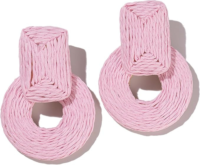 Statement Raffia Earrings Cute Boho Earrings Rattan Dangle Earrings Handmade Straw Wrap Earrings ... | Amazon (US)