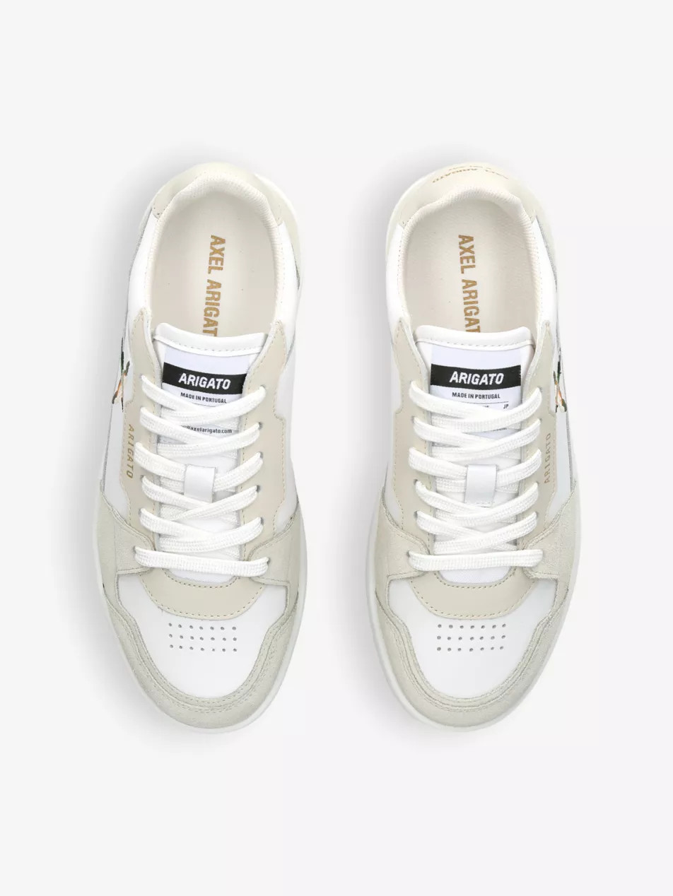 Dice Lo bird-motif leather and suede low-top trainers | Selfridges