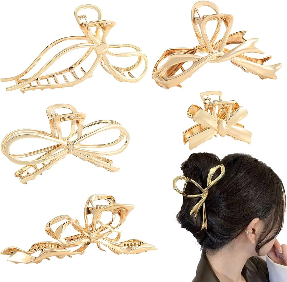5 Pack Metal Bow Hair Clips for Women Girls,Gold Bow Claw Clips Hair Bows for Women Hair Ribbon L... | Amazon (US)