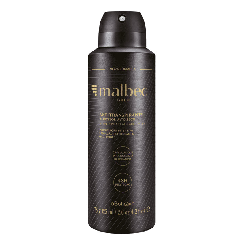 Desodorante Antitranspirante Aerossol Malbec Gold 75g/125ml | oBoticario (BR)