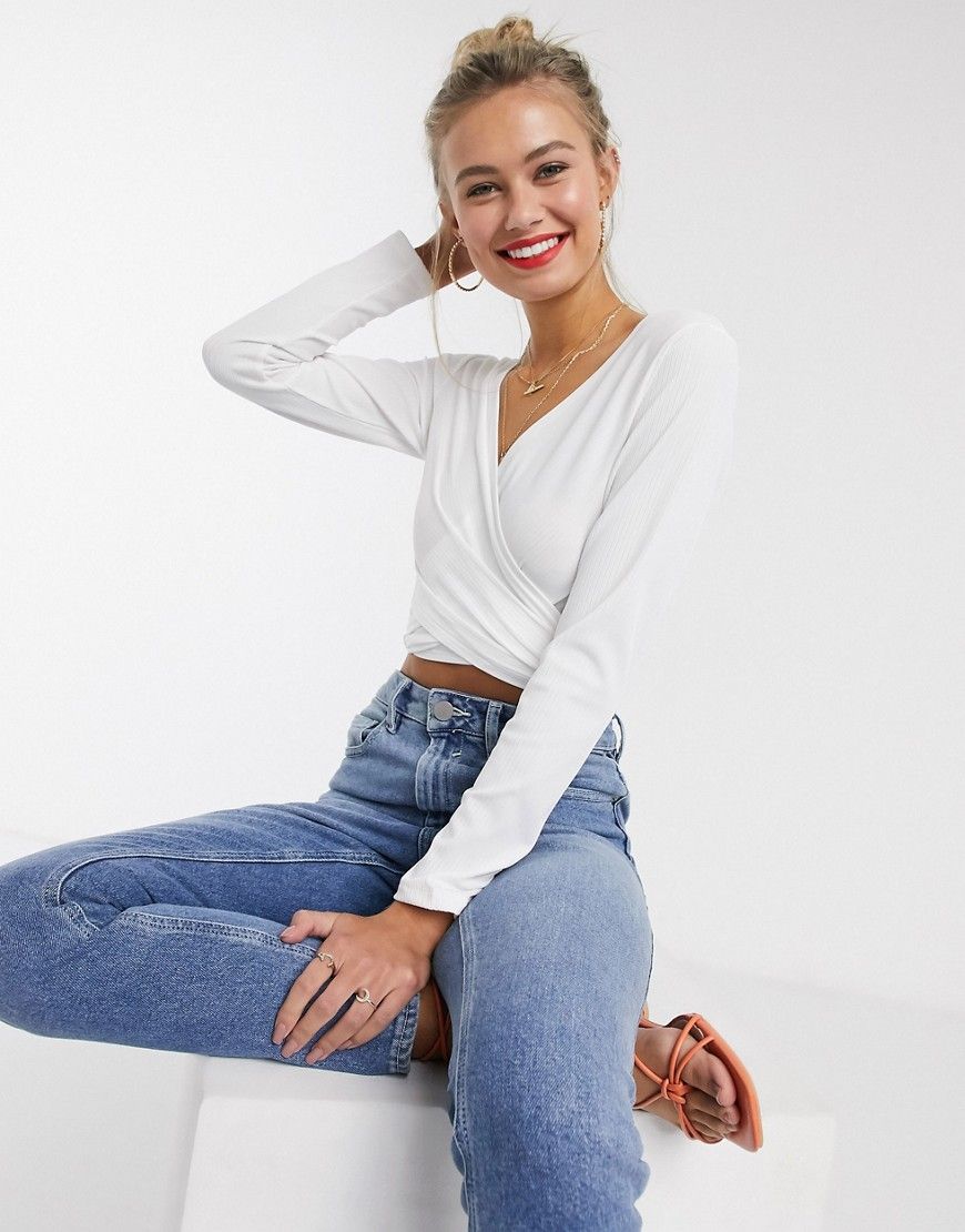 French Connection ribbed jersey wrap top-White | ASOS (Global)