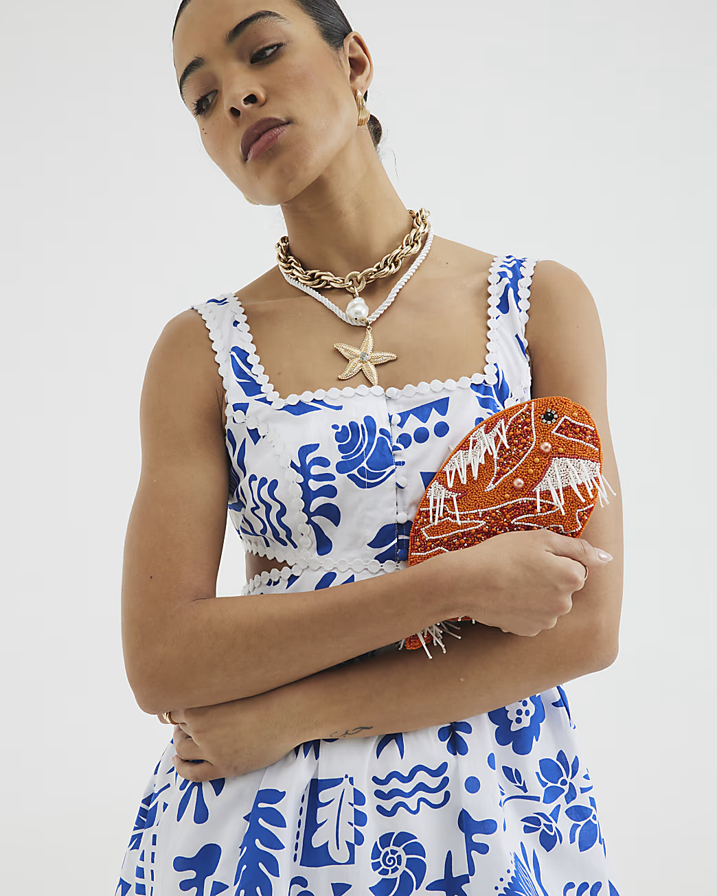 Orange Premium Beaded Fish Clutch Bag | River Island UK & IE