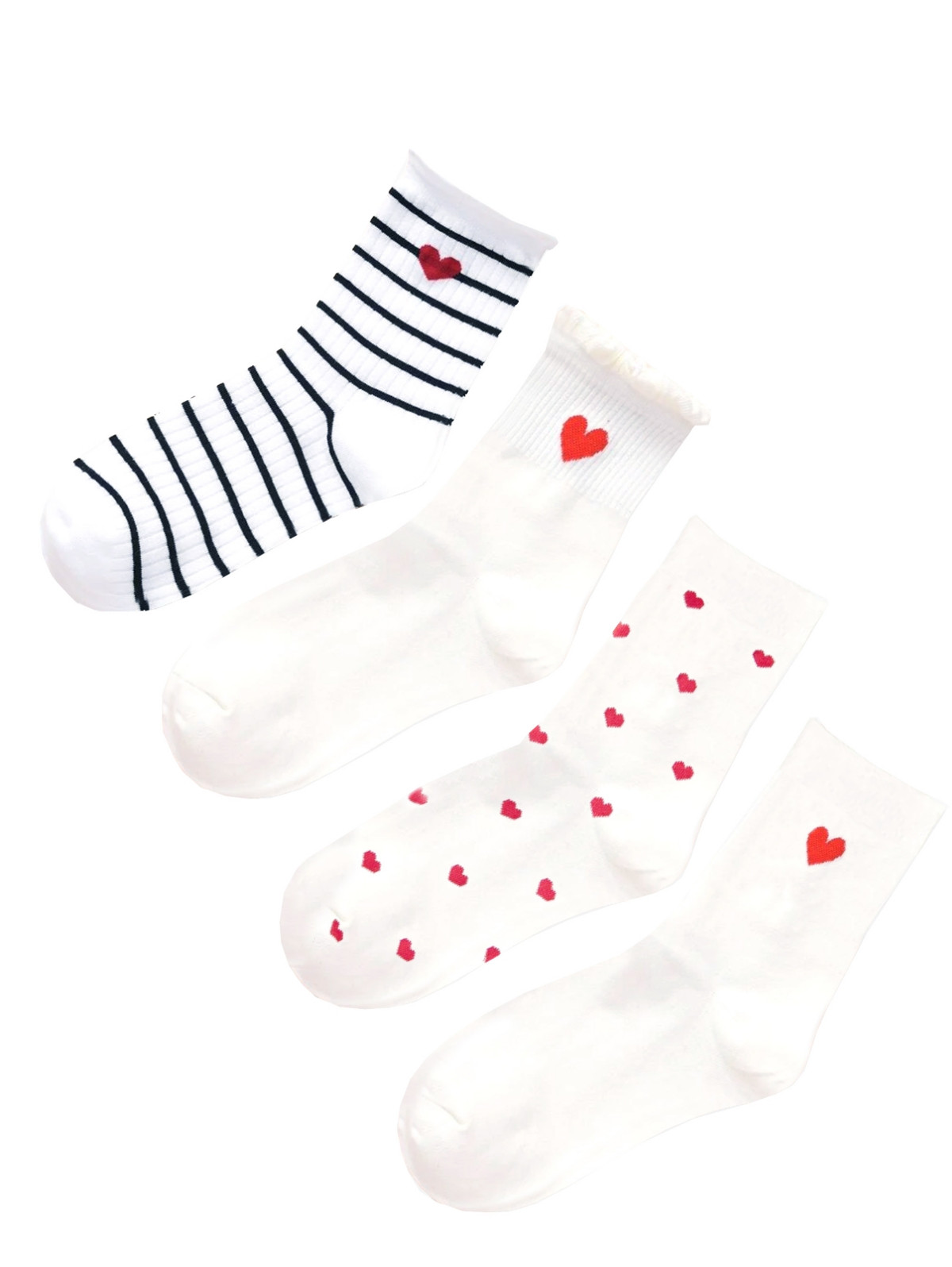 Women's Hearts and Stripes Crew Socks, Pack of 4 | Macys (US)