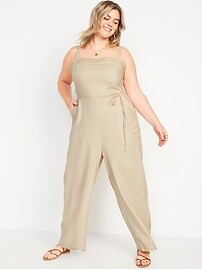 Sleeveless Linen-Blend Tie-Belt Wide-Leg Jumpsuit for Women | Old Navy (US)