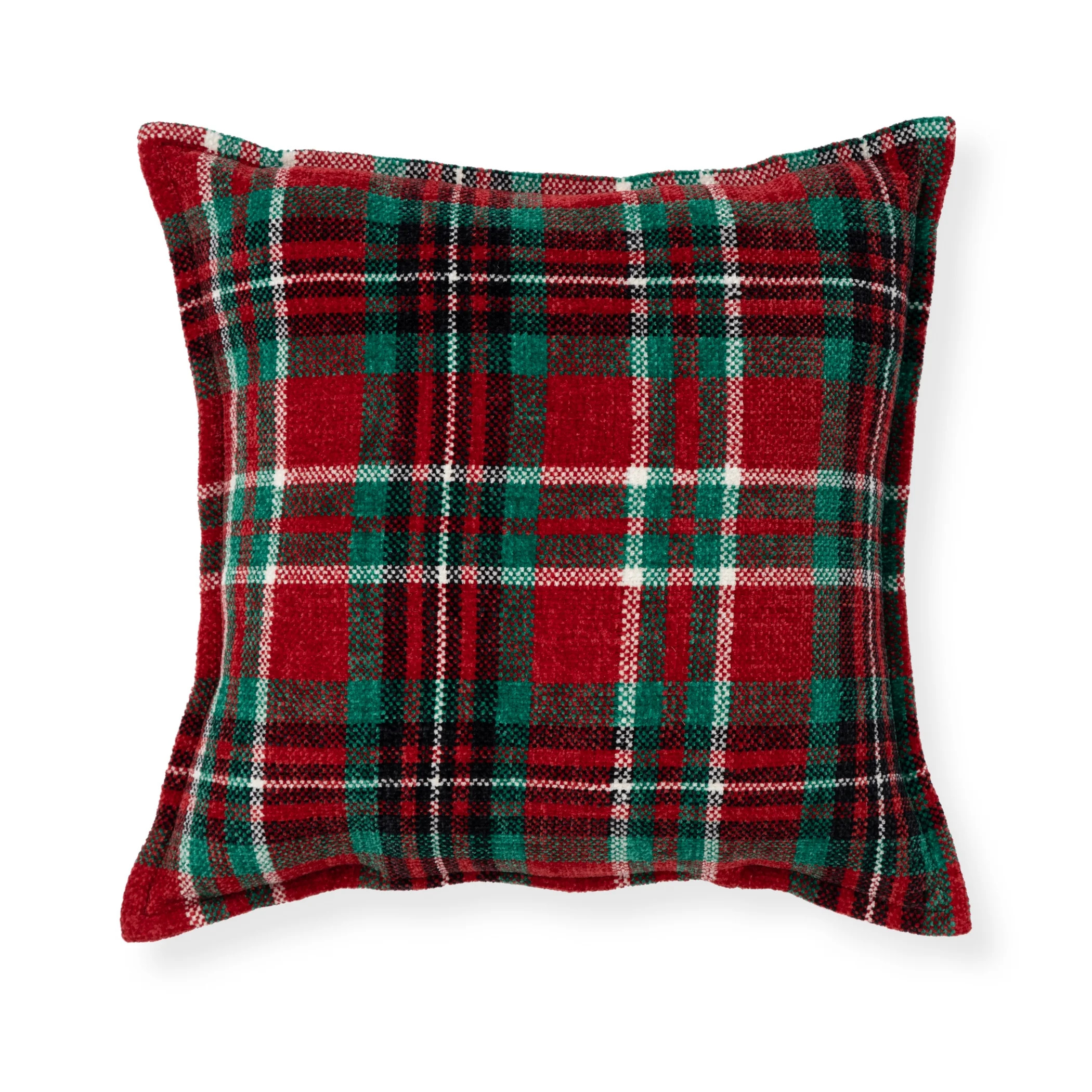Mainstays Decorative Throw Pillow, Holiday Plaid, 17"x17" Square, Single Pillow | Walmart (US)
