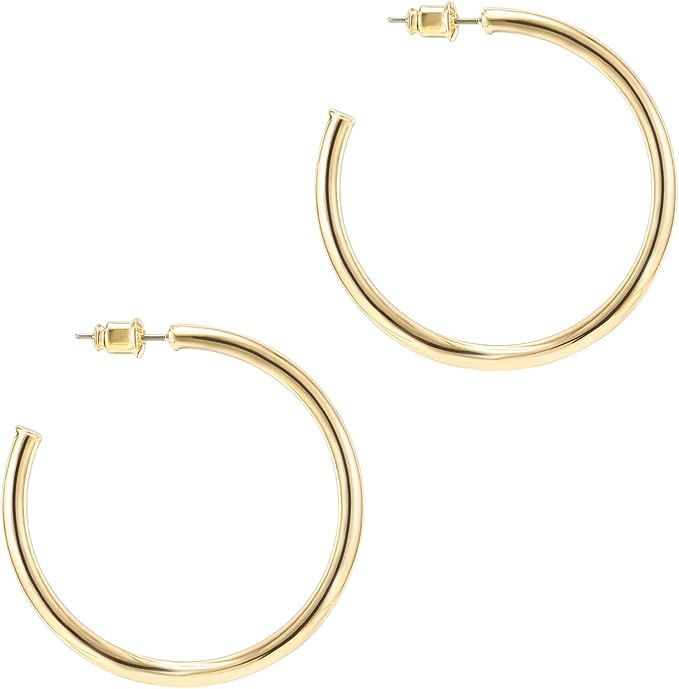 Amazon.com: PAVOI 14K Yellow Gold Hoop Earrings For Women | 2mm Thick 30mm Infinity Gold Hoops Wo... | Amazon (US)