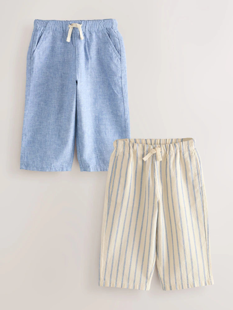 Blue/Ecru Linen Trousers 2 Pack (3mths-7yrs) | Next US