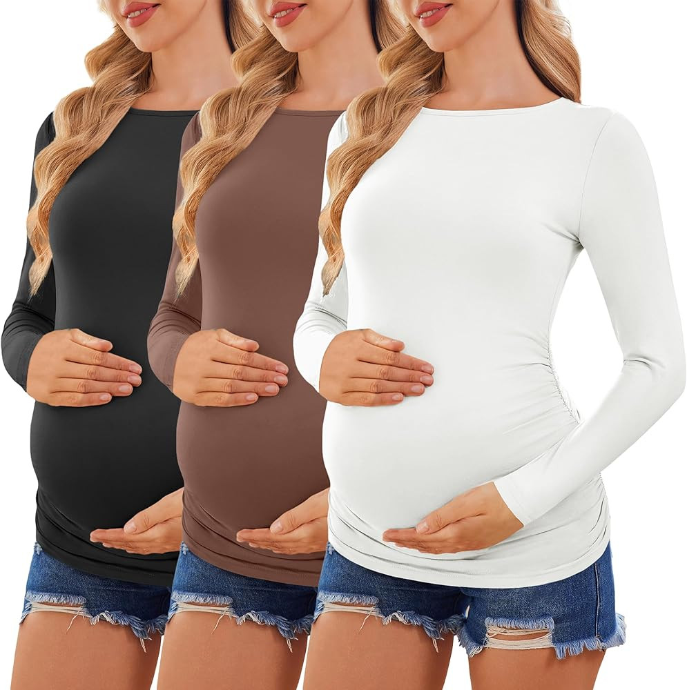 Ekouaer Womens Maternity Shirts Boat Neck 3 Packs Pregnancy Tops Long Sleeve Tunic Tees Casual Bl... | Amazon (US)