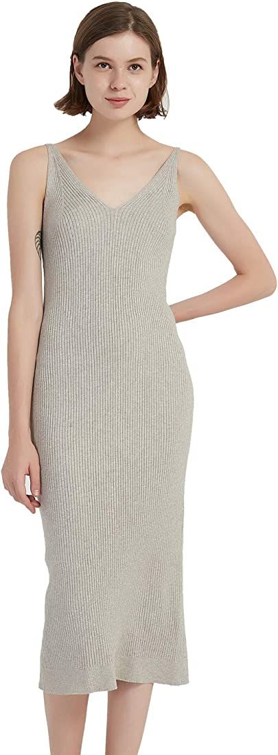 RZIV Women's Sleeveless Sweater Dress Knit Slim V Neck Bodycon Midi Stretchable Elasticity Slim F... | Amazon (US)