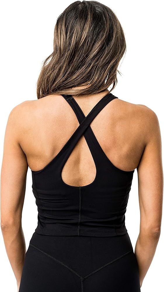 Kamo Fitness Ellyn Tank Top Crop Sports Bra for Women Soft Padded Built-in Bra Longline Yoga Running | Amazon (US)