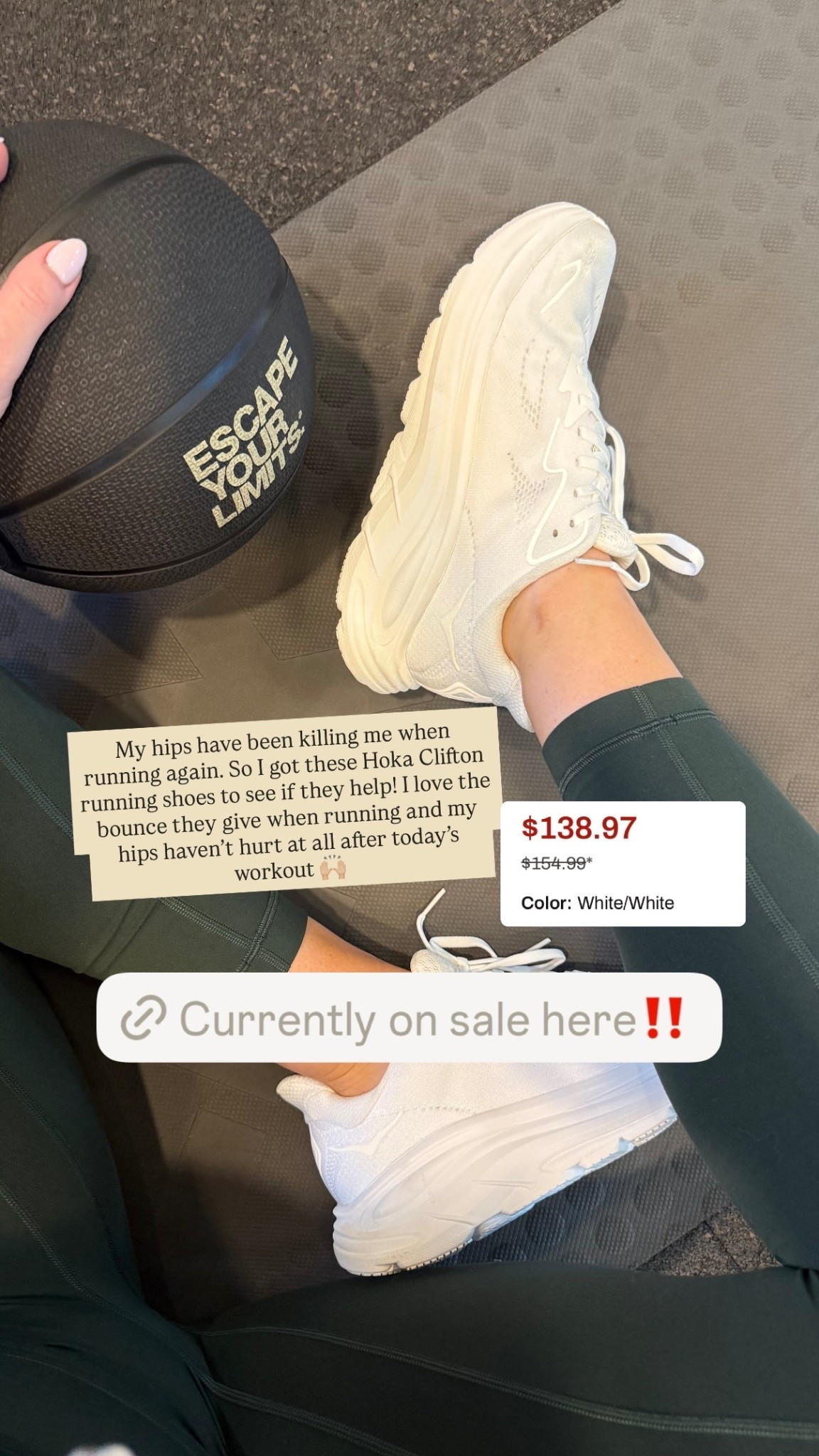 My hips have been killing me when running again. So I got these Hoka Clifton running shoes to see if they help! I love the bounce they give when running and my hips haven’t hurt at all after today’s workout 🙌🏼 @dickssportinggoods