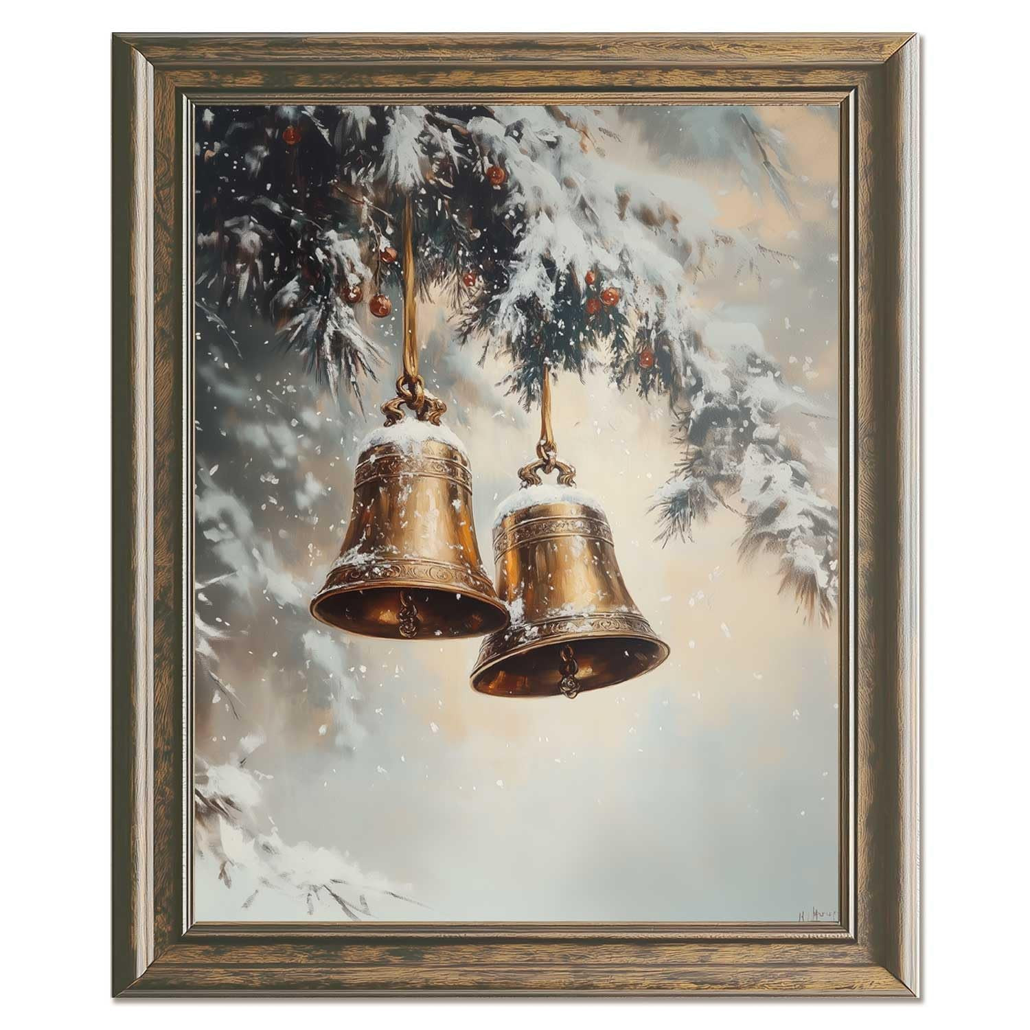 Neutral Christmas Wall Art Vintage Winter Print Pine Tree Painting Beige Christmas Winter Citysca... | Amazon (US)