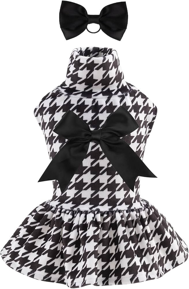 CuteBone Turtleneck Dog Velvet Dress Puppy Skirt Costume Pet Clothes Cat Apparel with Bow Hair Ro... | Amazon (US)