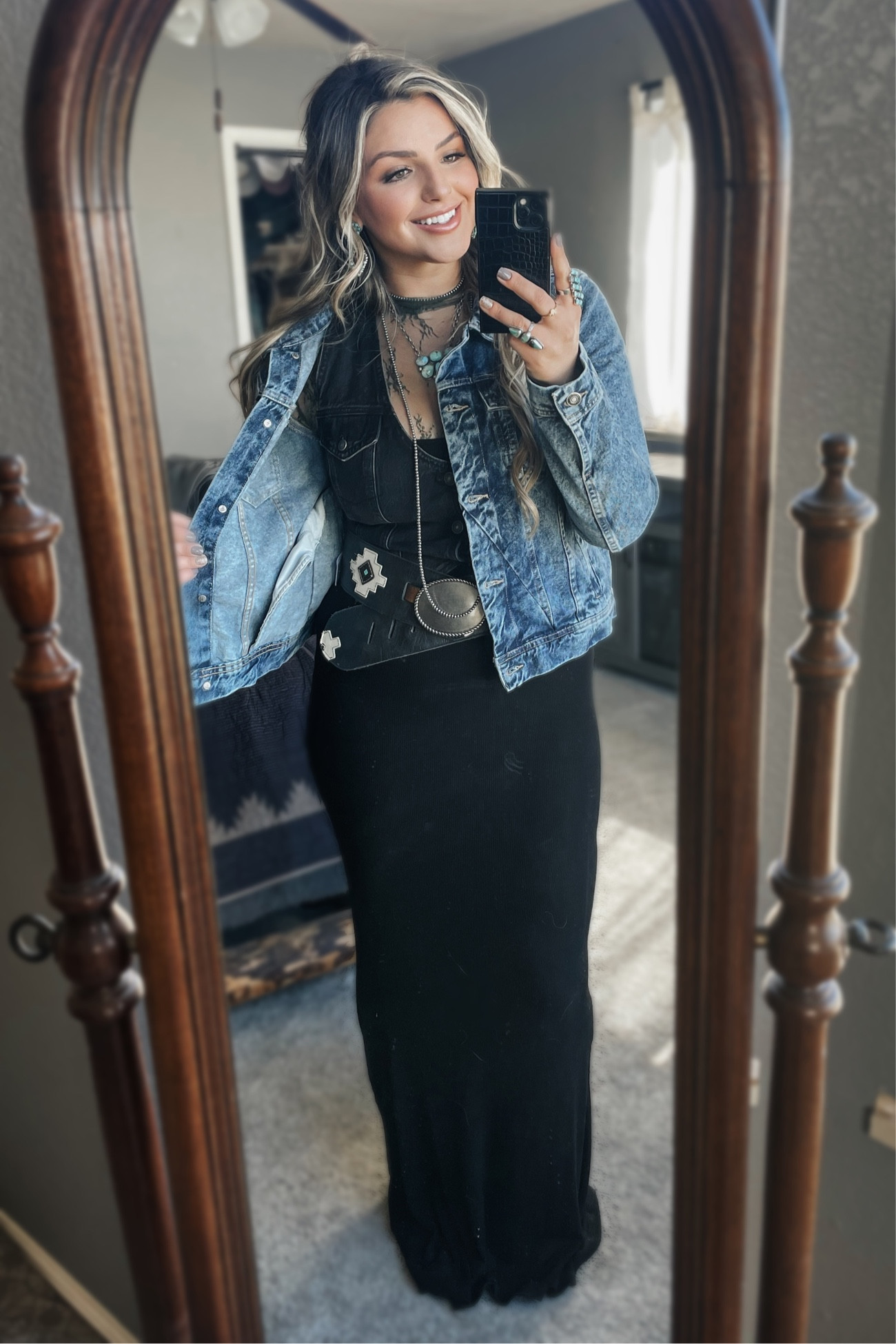 Western Outfit of the Day✨

Dress: Popilush
Jacket: Free People
Vest: American Eagle 
Belt: Pure Dixie
Boots: Dolce Vita
Undershirt: Amazon
Jewelry: Branded N Silver, Nizhoni Traders, Turquoise Tuesday 