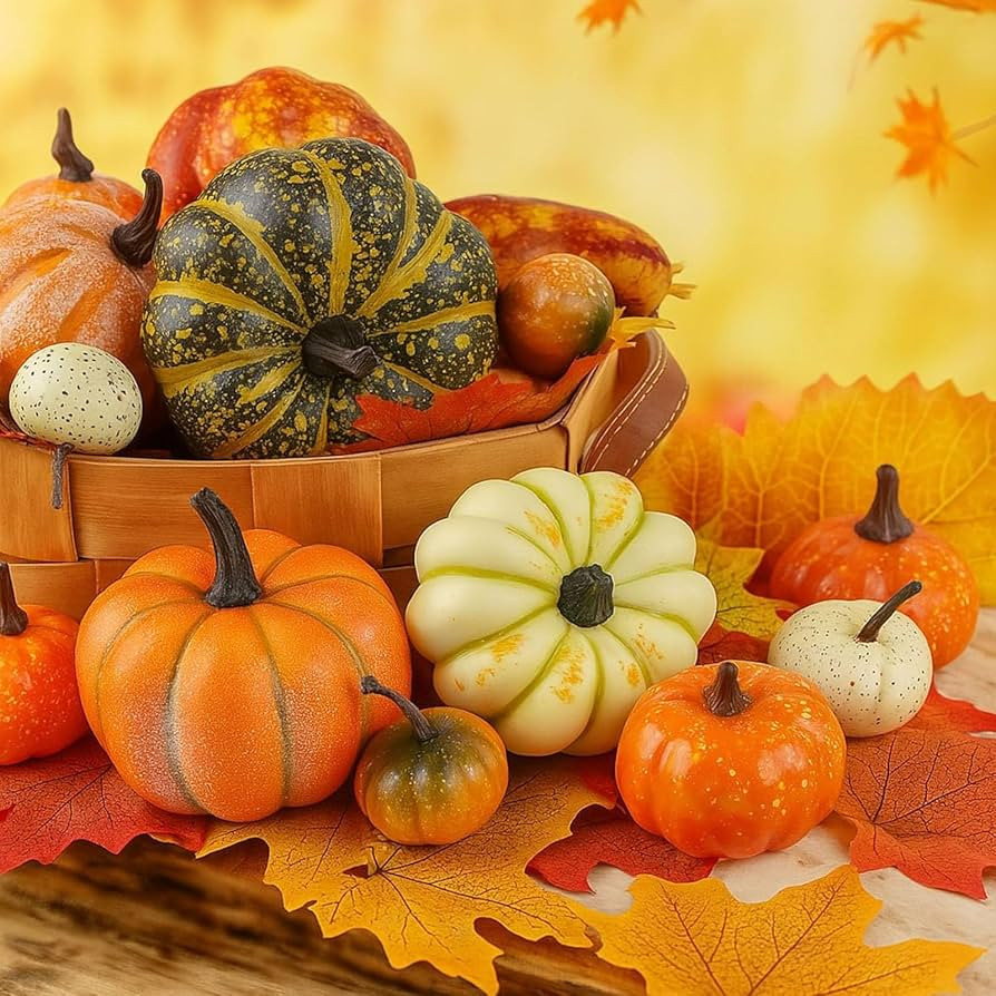 HAKACC 14 PCS Artificial Mixed Pumpkins for Decorating, Fake Pumpkins | Amazon (US)