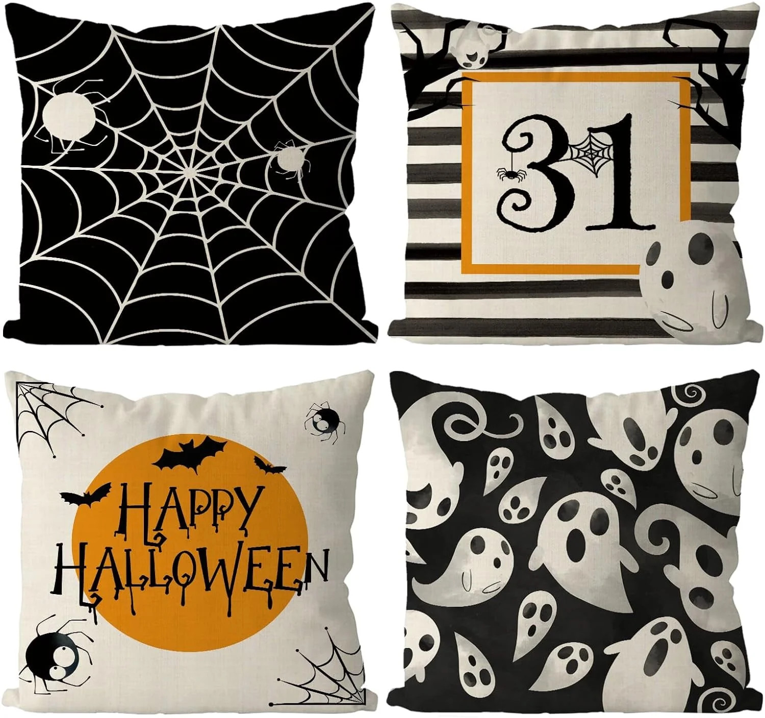 Halloween Pillow Covers 18x18 Inch Set of 4 Spider Web Ghost Pillowcase Black Stripe Holiday Farm... | Walmart (US)
