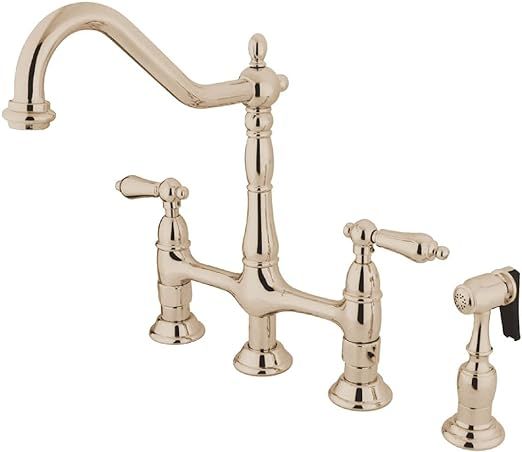 Kingston Brass KS1276ALBS Heritage Bridge Kitchen Faucet, Polished Nickel | Amazon (US)