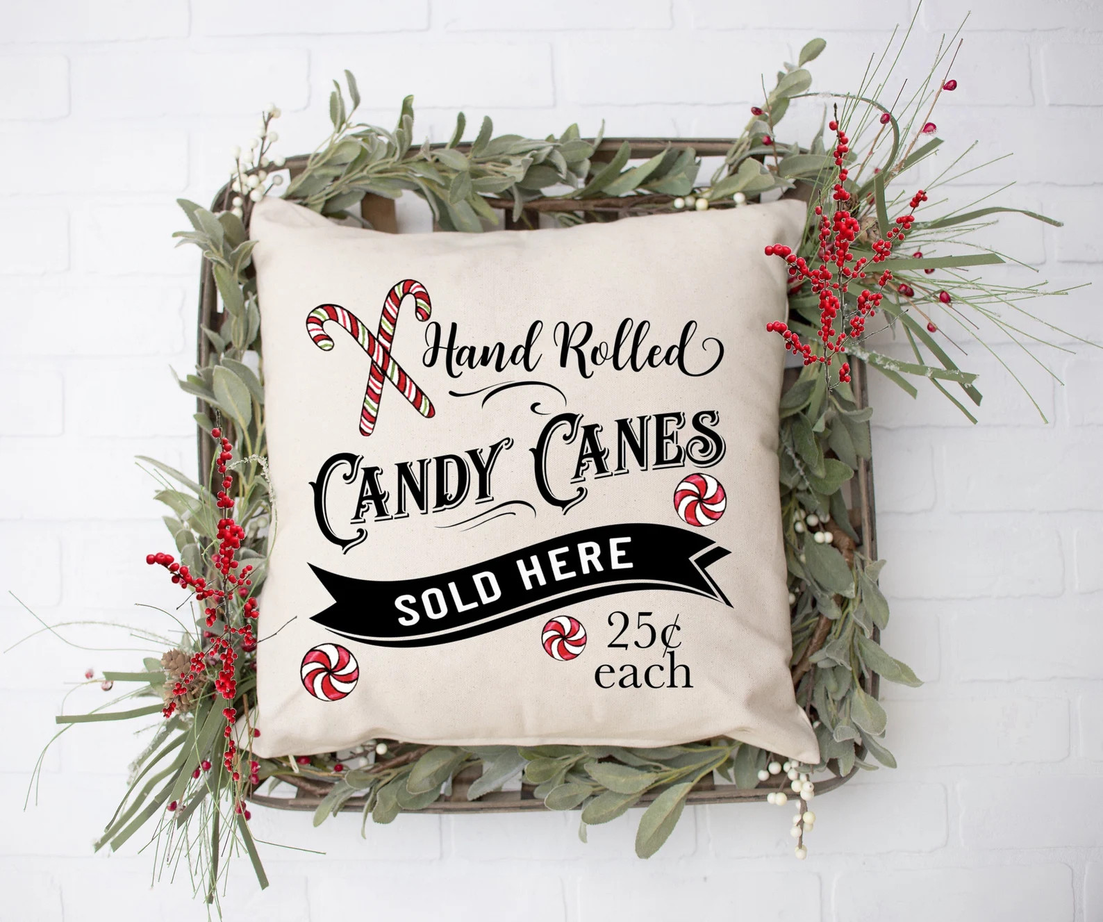 Hand Rolled Candy Canes Christmas Pillow Cover, Candy Canes Pillow, Christmas Pillow, Winter Pill... | Etsy (US)