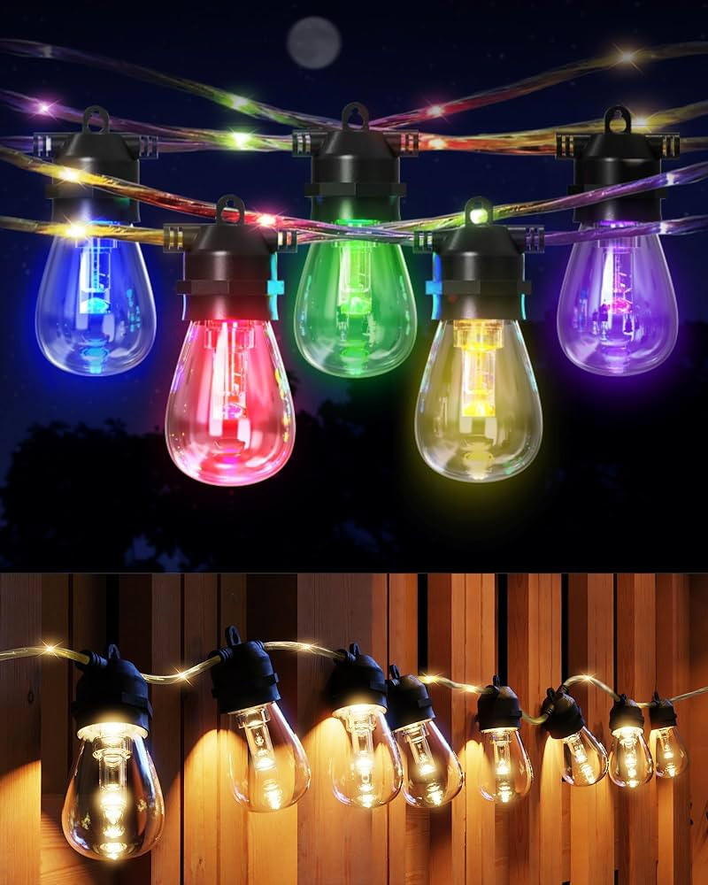 JACKYLED 160 LED Outdoor String Lights, 48FT RGB Patio Lights with Rope Fairy, Waterproof Edison ... | Amazon (US)
