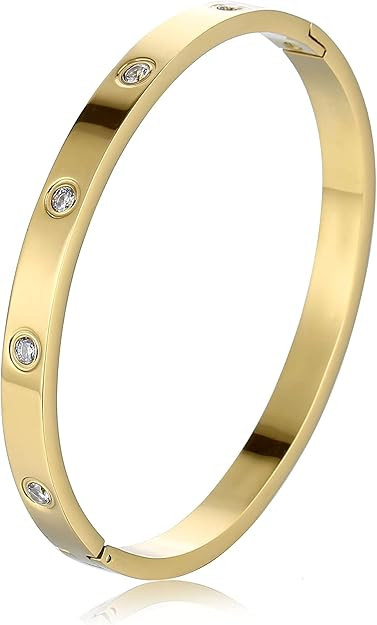 Women's Stainless Steel Bracelet Jewelry Crystal Bracelet With Cube Zircon Hinge Jewelry oval Ban... | Amazon (US)