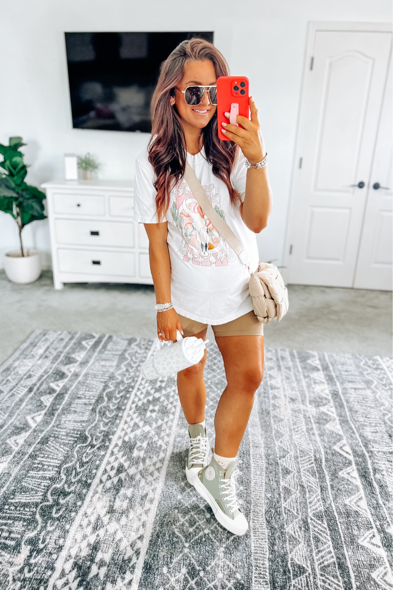 Non maternity bump style—> graphic tee + bike shorts on repeat! Ootd including my new fav tumbler!! It has so many features and the quality is 👌 These bike shorts are a look for less with pockets 👍 Unfortunately I can’t link my exact graphi tee, but I added a couple others for you!

#LTKFindsUnder50 #LTKBump #LTKStyleTip