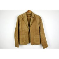 Vintage Tan Suede Leather Open Front Blazer Jacket | Etsy (US)