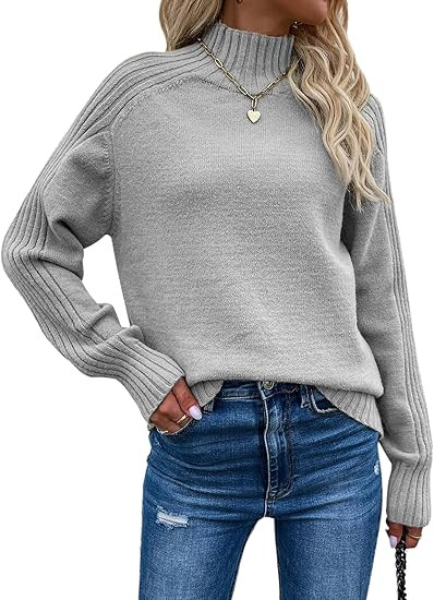 Les umes Womens Turtleneck Sweaters Long Sleeve Loose Pullover Sweater Casual Knit Tops | Amazon (US)