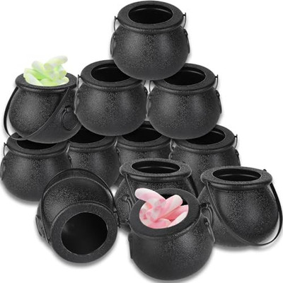 Junware 12pcs Mini Cauldrons with Handle Halloween, Witch Mini Cauldron Multi-purposed, Plastic Cauldron Candy Holder for Halloween & St. Patrick’s Day Party Favors Decor, Halloween Pot