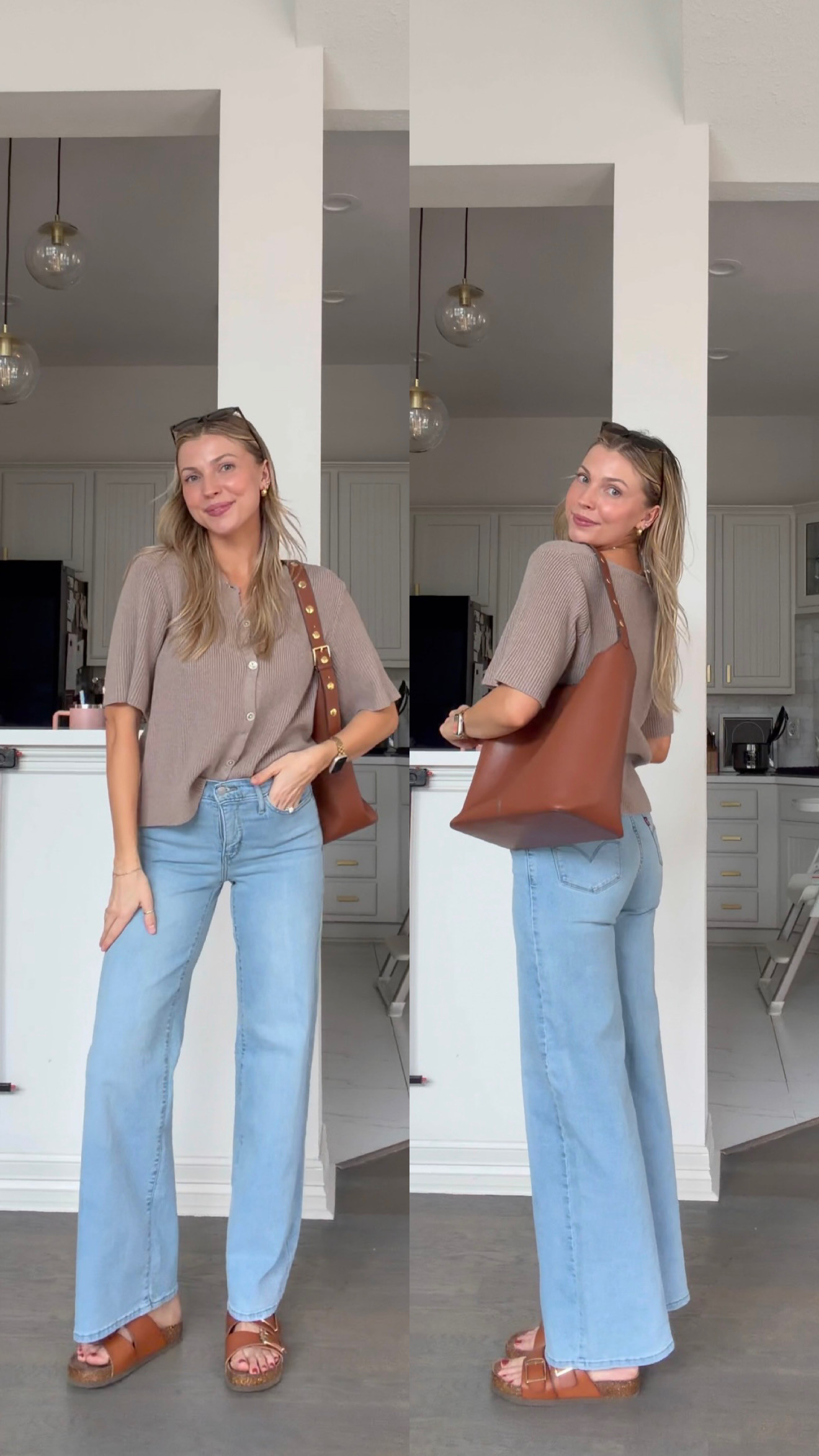 New wide leg jeans from Levi's that are so cute !!!! Have a little bit of stretch to them! Wearing 26 + S in cardigan sweater. 

 