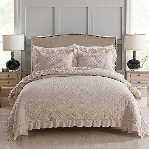 JML Quilts Queen Size, Stone Washed Microfiber 3 Pieces Bedspreads Coverlet with Ruffle - Super Soft | Amazon (US)