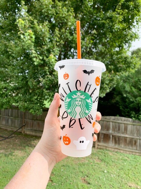 Witches brew Starbucks cold cup . Halloween reusable cup. Pumpkin cup . Halloween gift . Gift for... | Etsy (US)