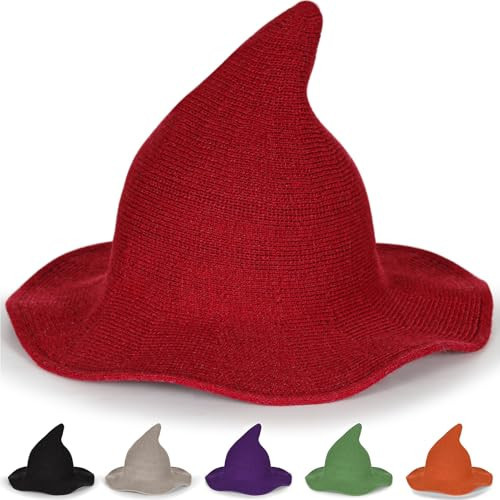 Witch Hat Red Adult Witch Hats for Women Halloween Party Felt Witch Hats - Cute Witches Hats for Women Halloween, Modern Wide Brim Witch Hat for Woman, Witch Accessories Costume for Women | Amazon (US)