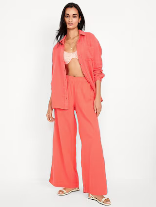High-Waisted Crinkle Gauze Super Wide-Leg Pants | Old Navy (US)