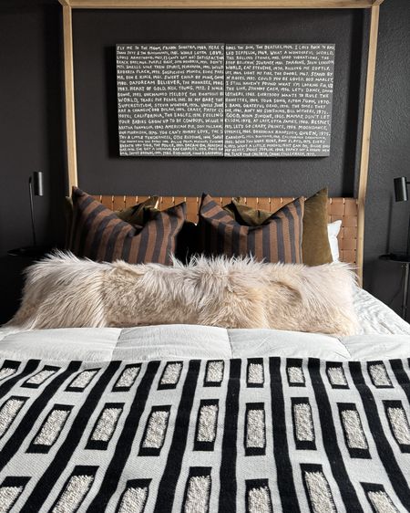 Moody guest room | playlist wall art
Comfortable bedding 
Wall color: Sherwin Williams Iron Ore

#LTKhome #LTKstyletip